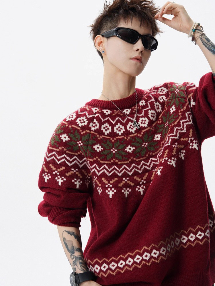 Herren Jacquard Weihnachtsstrickpullover Premium Winter Pullover_voghion.com