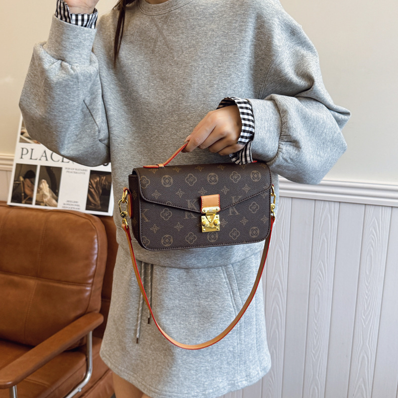 Bolso de textura transfronteriza 2025 verano nuevo bolso femenino retro impreso bolso de hombro moda contraste color bandolera marea