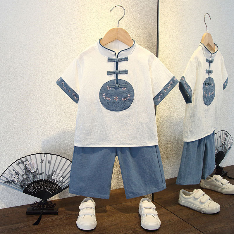 Boys' Tang Suit Summer Short-sleeved suit Chinese Style Dress Children's Handsome Cotton and Linen Thin Children's Clothing Two-piece Set Boys' Tang Suit Summer Short-sleeved suit Chinese Style Dress Children's Handsome Cotton and Linen Thin Children's Clothing Two-piece Set