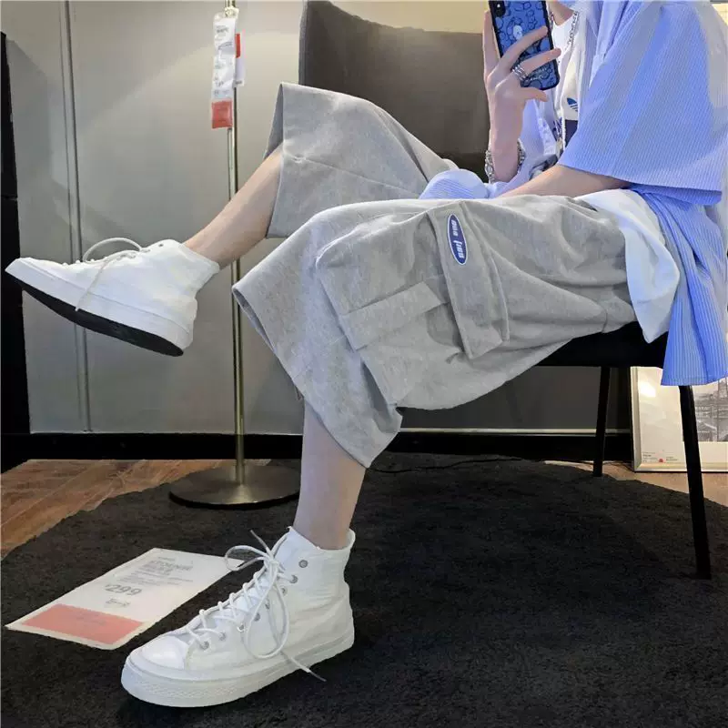 Shorts, trend summer trousers, loose straight fit