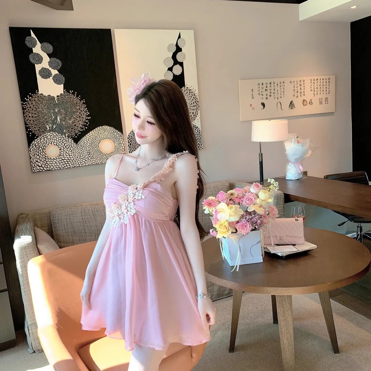 「Sunlight Beauty Goddess」Sexy Mesh Nightdress for Women 2025 Summer Pure Desire Style Strap Sleepwear Homewear Nightgown for Women