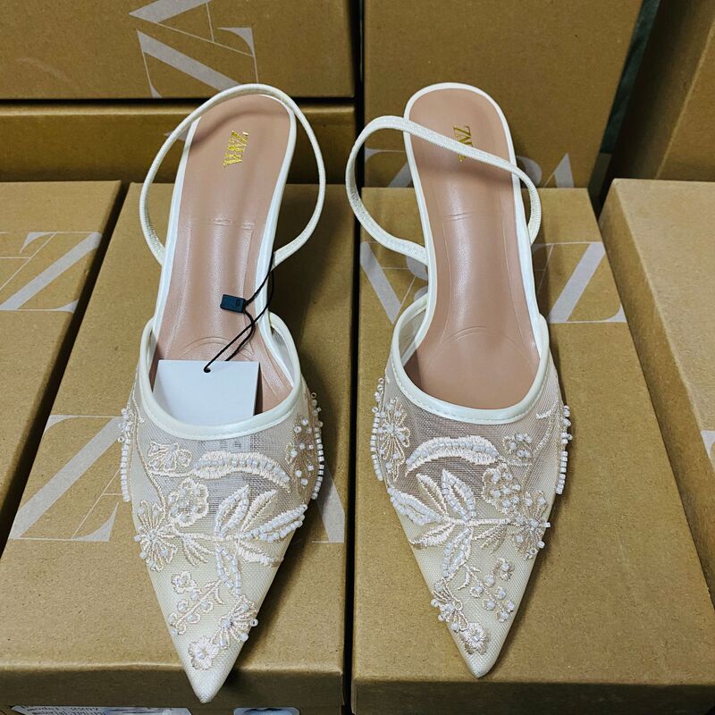 Za Manufacturer 2024 Autum Export Mesh National Style High Heels Pearl Hemp Gray Shallow Mouth Women's Shoes Za Manufacturer 2024 Autum Export Mesh National Style High Heels Pearl Hemp Gray Shallow Mouth Women's Shoes