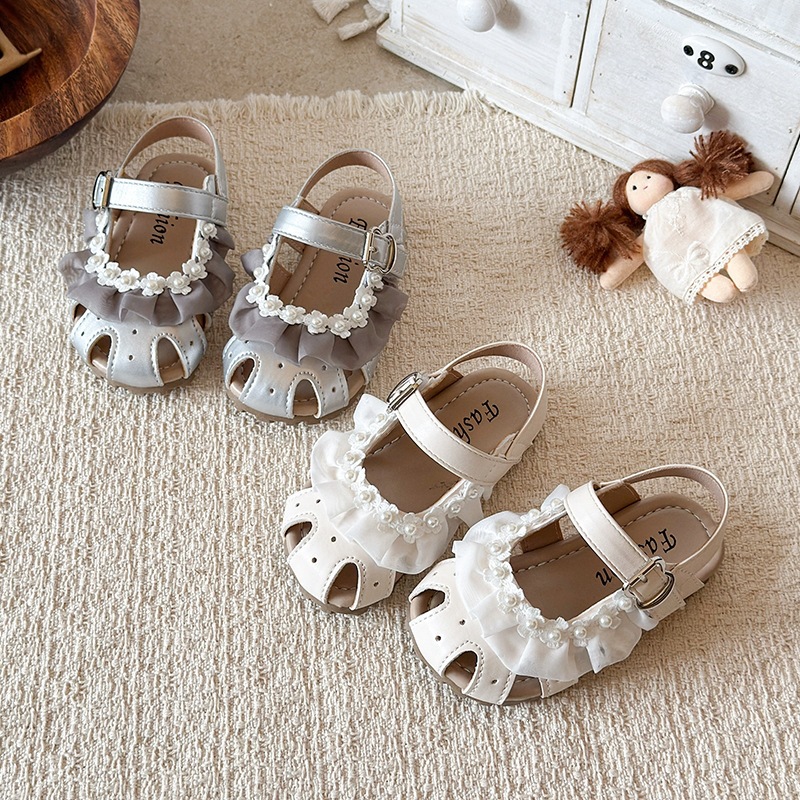 Girls Fairy Style Lace Bow Sandals Baby Hollow Out Soft Sole Princess Beach Shoes Summer New Closed Toe Princess Style_voghion.com