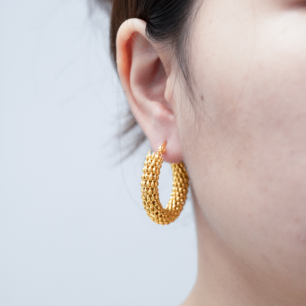 Cross-border retro Cadena de maíz de acero inoxidable pendientes europeos y americanos de la moda exagerada círculo 18K oro de alto grado de las mujeres pendientes
