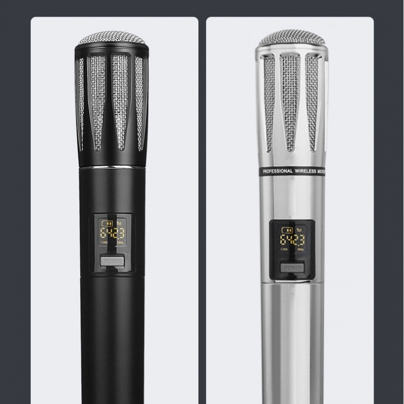 Micrófono inalámbrico de metal, canción K, audio al aire libre, tarjeta de sonido en vivo, micrófono de mano, carga, presentador