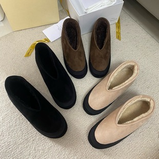 Niche Autumn and Winter New Fur Integrated Wool Boots Genuine Leather Warm Cotton Shoes Flats Lazy One-Leg Snow Boots for Women