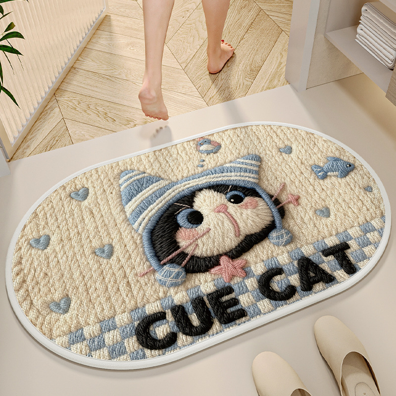 Cartoon Cat Bathroom Floor Mat, Bathroom Absorbent Carpet, Home Bathroom Door Mat, Bathroom Quick-Drying Door Mat