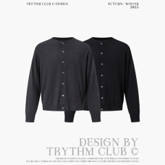 TRYTHMCLUB 复古优雅圆领针织开衫潮流男女同款毛衣外套