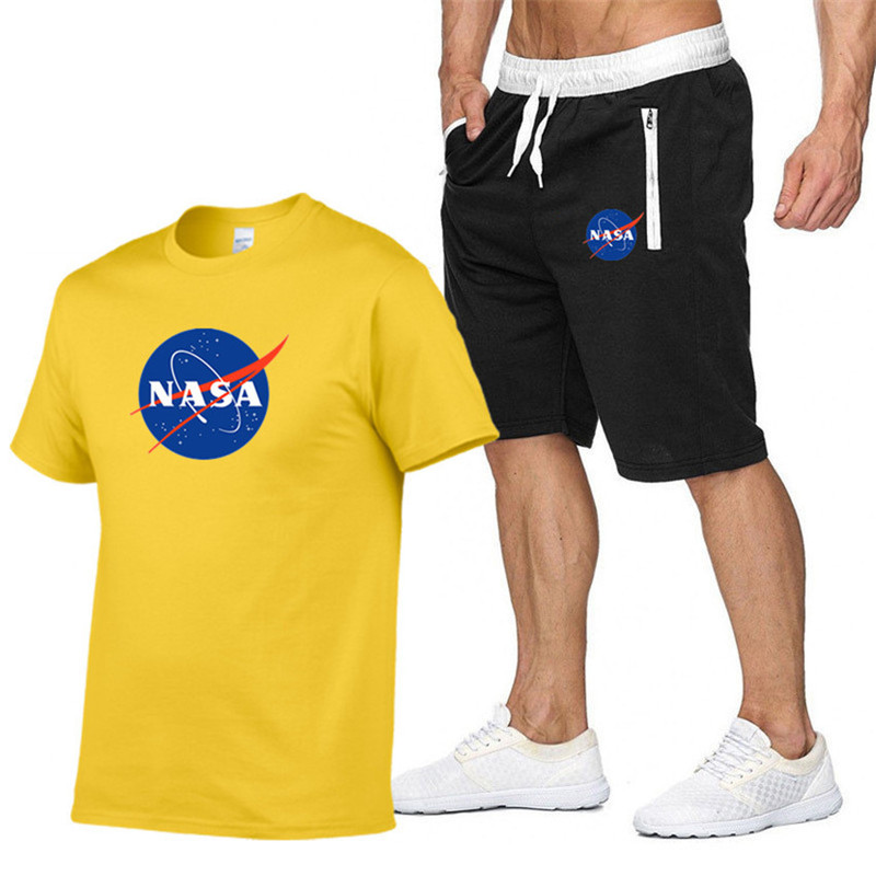 Cross-border foreign trade NASA 2021 summer new men's T-shirt + shorts sports short sleeve suit