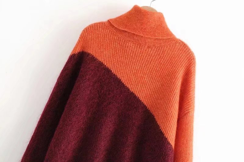 Mohair Knit High Neck Color Matching Sweater NSXFL107188