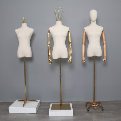 金色模特架服装店金色头半身模特人台电镀手模特架女装模特道具|ms