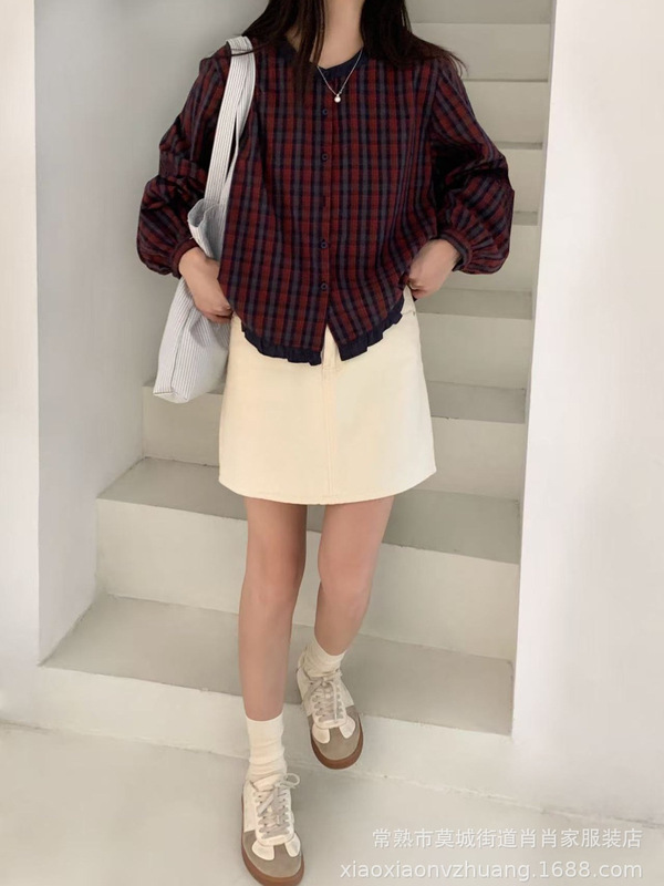 2025新款秋季条纹款木耳边下摆拼接款设计感女装新款衬衫女3006|undefined