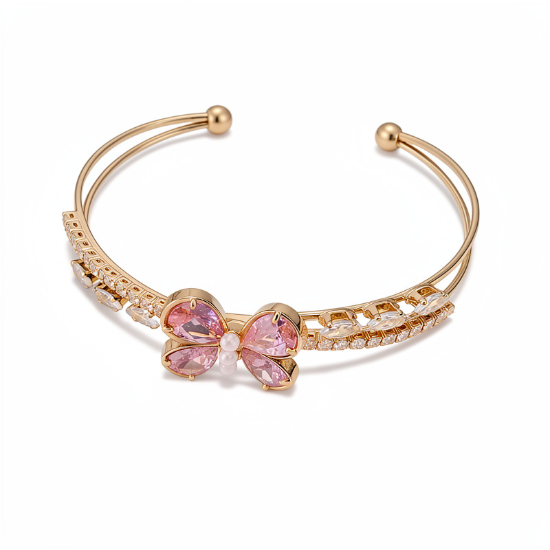 Zircon doble capa de mariposa hueco brazalete de apertura personalidad temperamento pulsera de moda lujo ligero nicho joyería al por mayor