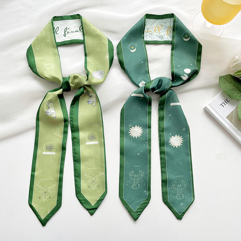 Doce constelaciones delgada estrecha larga bufanda de seda de primavera y verano todo partido corbata pajarita bolsa de corbata de pelo cinta decorativa accesorios para el cabello