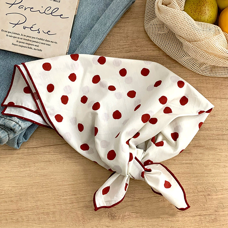 Pañuelo de seda Pañuelo cuadrado de algodón con lunares de alta calidad, bufanda decorativa de todo fósforo para mujer, pañuelo en la cabeza, bufanda delgada, chal pequeño