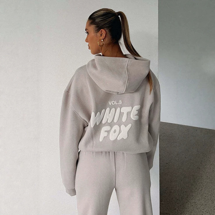In-stock White Fox original size European and American cross-border bestseller European and American style women's hooded sweatshirt set In-stock White Fox original size European and American cross-border bestseller European and American style women's hooded sweatshirt set