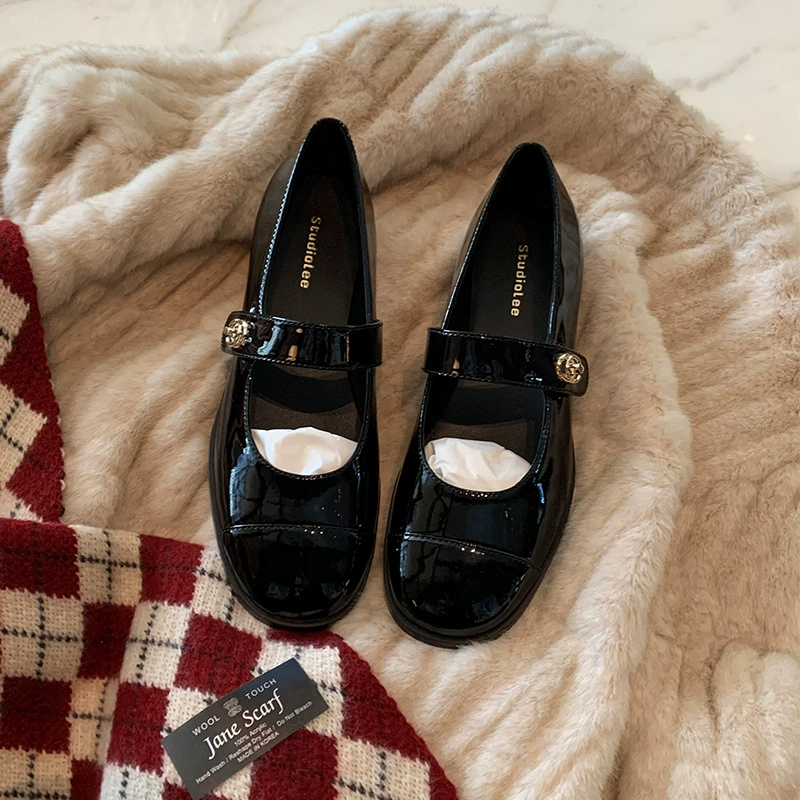 В наличии и отправляется за секунды ~ Милые женские кожаные туфли Мэри Джейн в одном стиле Grape Mom с круглым носком и толстым каблуком.