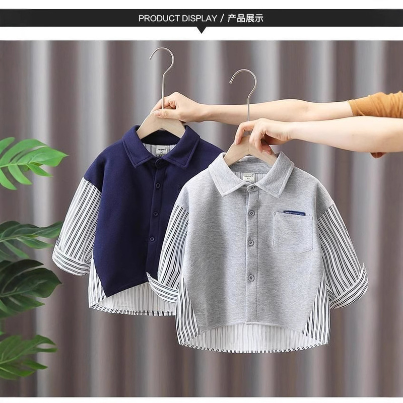 Boys' Shirt Autumn Children's Autumn Long Sleeve Jacket 2024 New Internet Popular Baby Casual Shirt Boys' Trendy Clothes