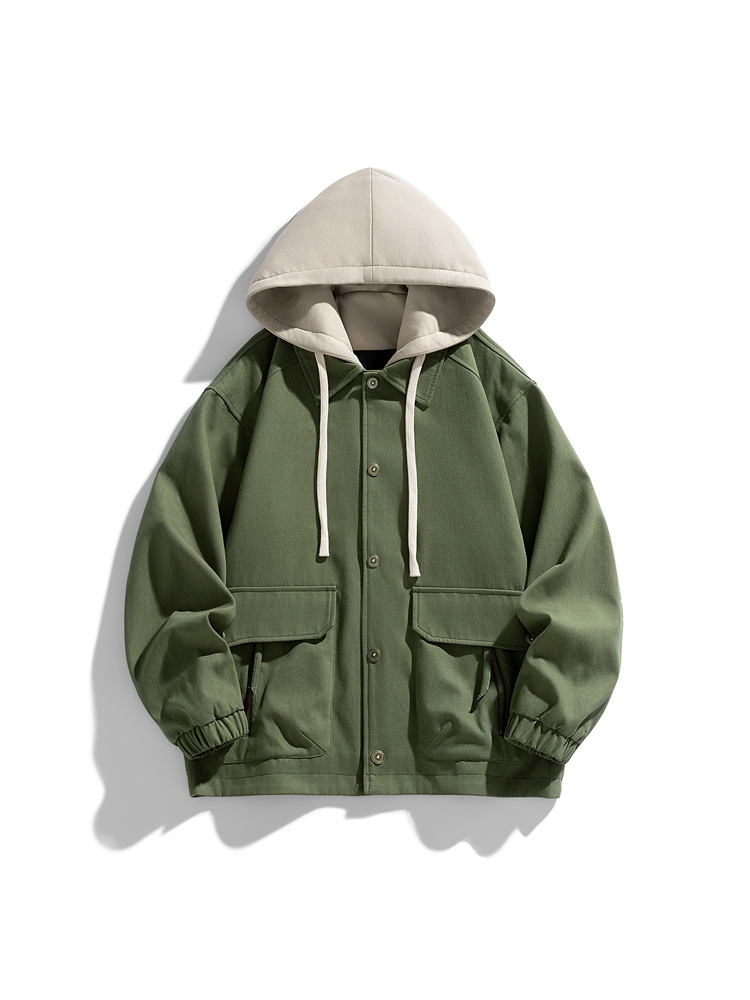 2024秋季新款假两件夹克（水洗猫眼面料）美式工装复古夹克外套宽