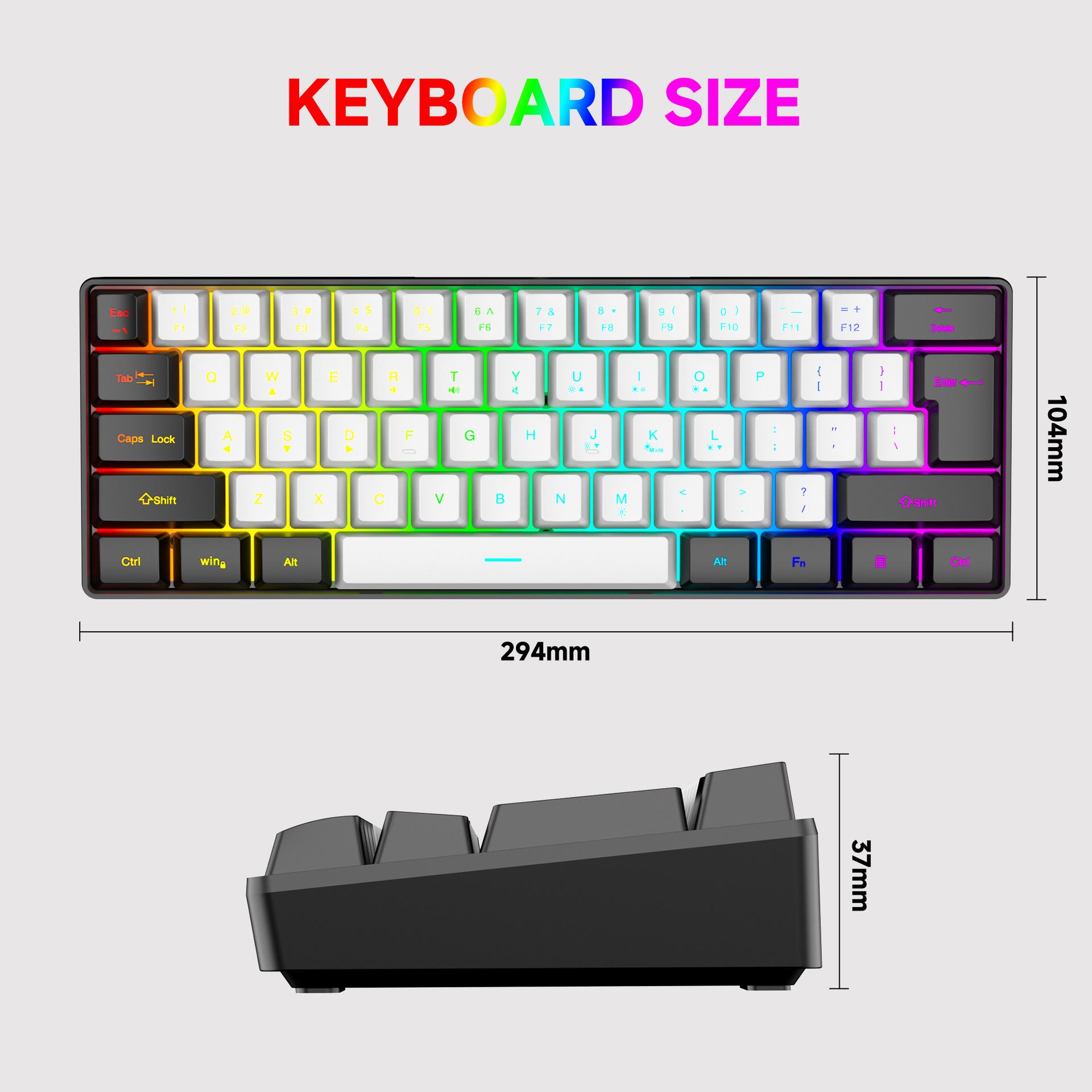 61 tuşlu RGB oyun kablolu klavye ve fare seti renkli MINI mekanik olmayan film siyah beyaz bilgisayar klavyesi