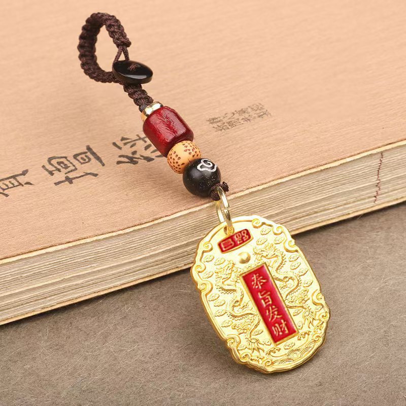[Dropshipping] Fengzhi Fadai Dragon Brand Handle Double Dragon Golden Solid High-End Living Room Office Pendant