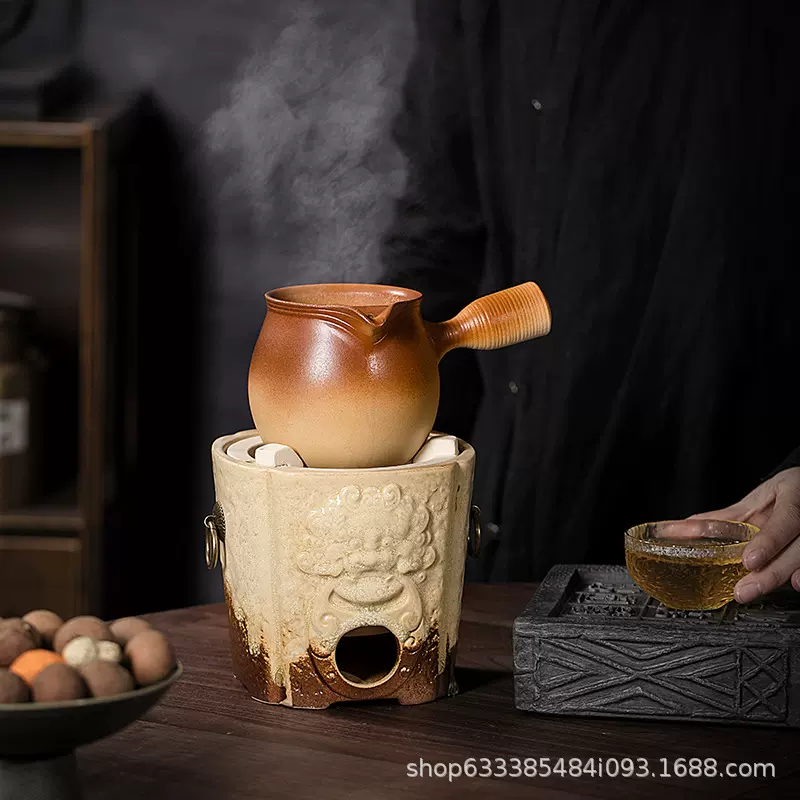炭火煮茶围炉烤茶耐高温侧把壶 炭火炉家用室内复古碳烤炉煮茶器