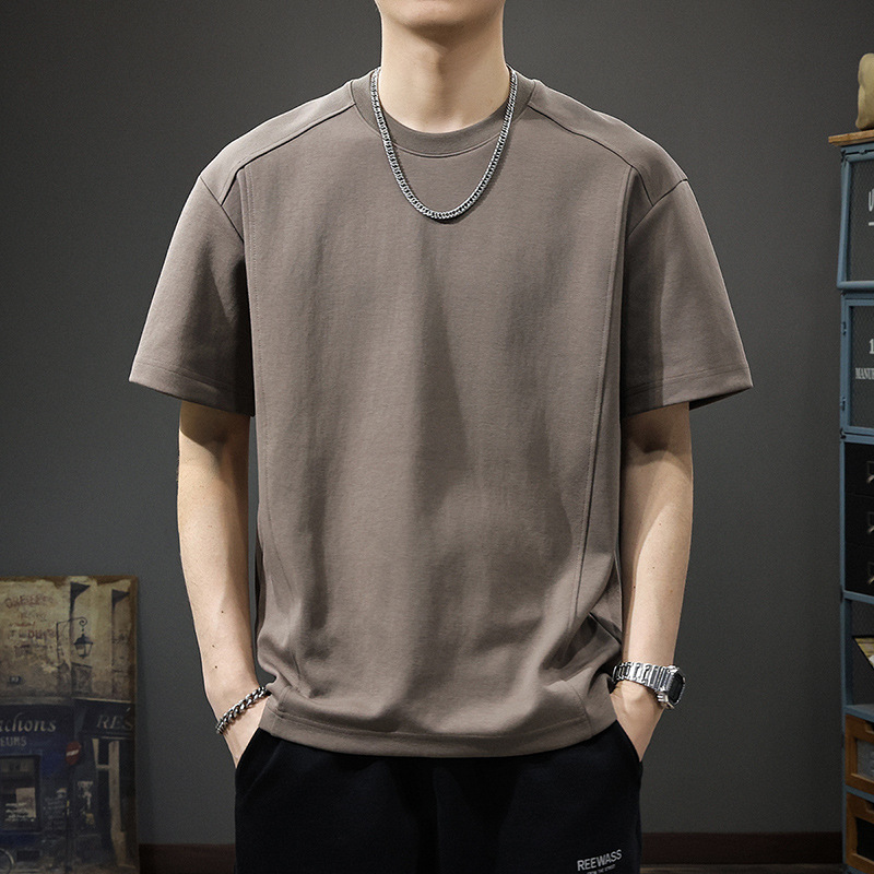 American Style Heavy Retro Short-sleeved T-shirt Men's 2025 Summer New Irregular Line Loose Round Neck Half-sleeved T-shirt