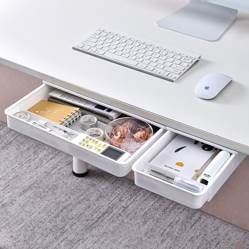 Computer under Desk Drawer Invisible Storage Box Office Desktop Organizer Dormitory Stationery Makeup Storage Drawer