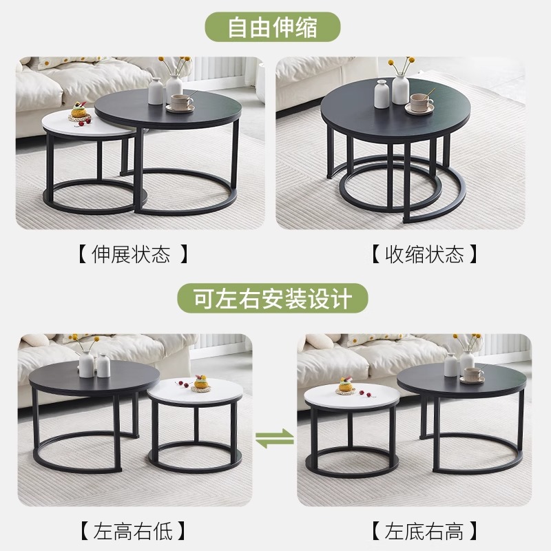 Venta directa de fábrica Mesa de centro pequeña de lujo ligero nórdico Sala de estar para el hogar Mesa de té simple creativa Mesa de té de combinación redonda moderna