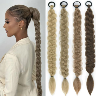European and American wig women's long hair twist braid ponytail fashion chemical fiber long hair loop wig braid high tie fake ponytail