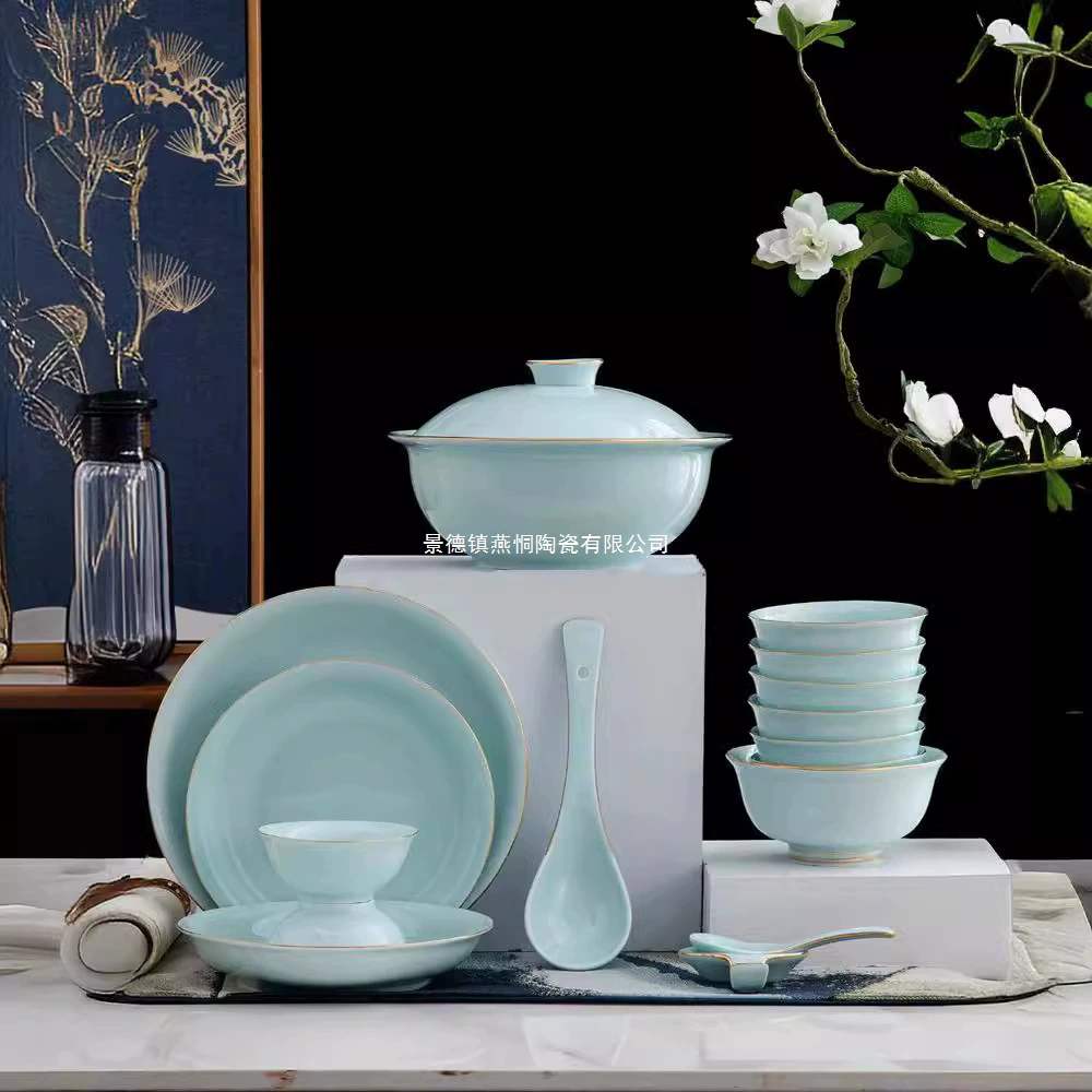 Dishes set household anti-scalding Jingdezhen Palace Phnom Penh housewarming bone china tableware plate bowl gift set without