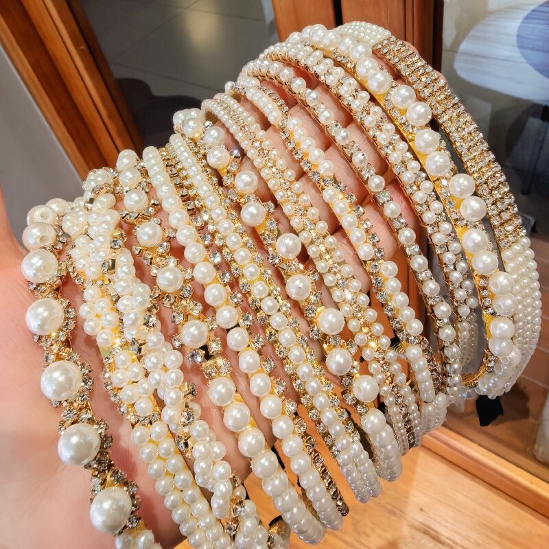Diadema de Doble Capa con Perlas y Cristales Hecha a Mano para Mujer image 1