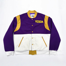 定制国内外潮流宽松休闲个性毛呢拼接排扣长袖夹棉夹克棒球服