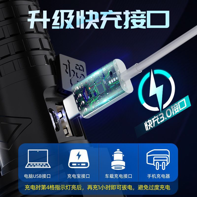 Linterna transfronteriza al por mayor P90 luz fuerte recargable telescópica al aire libre portátil ultra brillante de largo alcance pequeña linterna doméstica