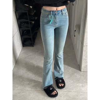 大码微喇叭牛仔裤女秋冬新款胖mm百搭显瘦修身弹力高腰休闲拖地裤