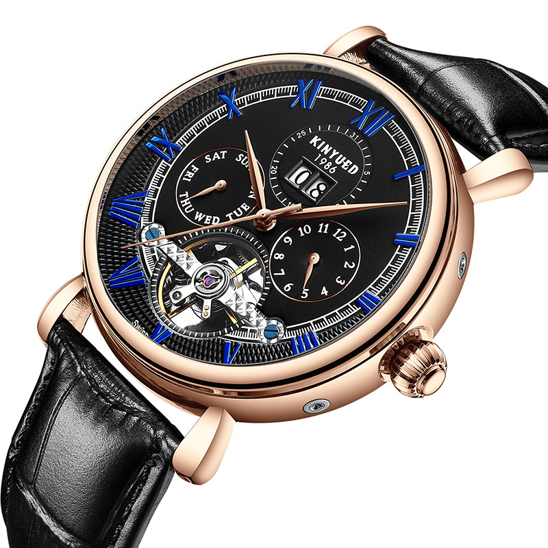 KINYUED Men's Watch Multifunctional Mechanical Watch Tourbillon Men's Watch Business Automatic Waterproof Mechanical Watch