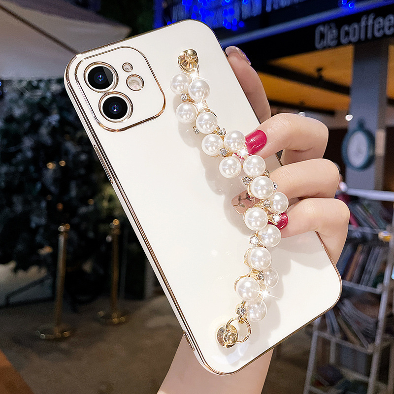 Electroplated Pearl Chain for 16/15ProMax Apple X Phone Case iphone13PM/14r/7/mini/12