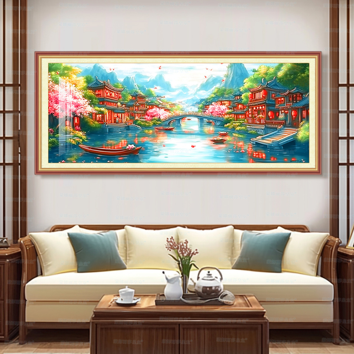 [Algodón importado] Mona Lisa Real bordado cruzado <unk> Guyun nuevo paisaje chino gran bordado a mano image 2