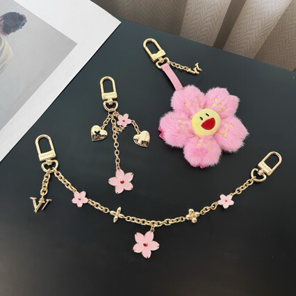 New Murakami Takashi Sakura Bag Charm by LV, Pink Enamel Cherry Blossom Pendant, LV Brand Decoration