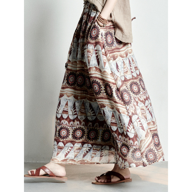 Design-Inspired Niche Artistic Exotic Bohemian Style Printed Skirt for Women, New Spring and Summer Fashion Mid-Length Skirt