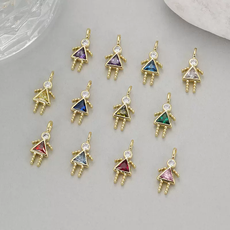 新款跨境项链女彩色锆石男孩女孩个性简约耳饰项链吊坠配件