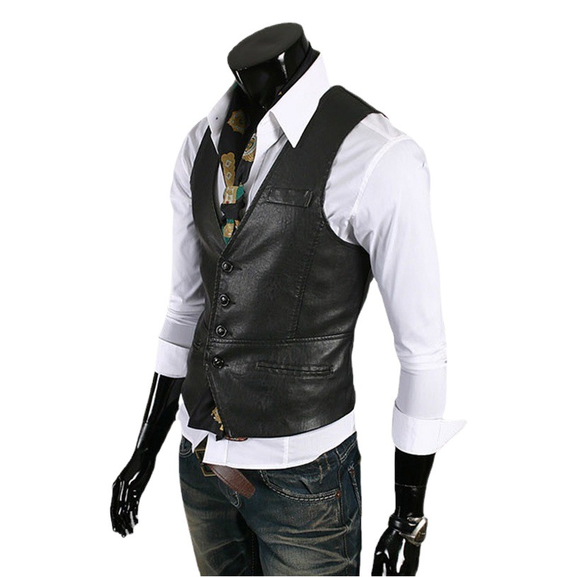 外国貿易のメンズの大きいサイズの7xlのカジュアルなファッションはpuのベストの皮の馬甲の男性の皮質の修身の服の6376を配合します。