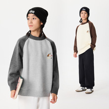 DK童装冬季女男童撞色插肩袖保暖休闲毛衣儿童中大童日系潮针织衫