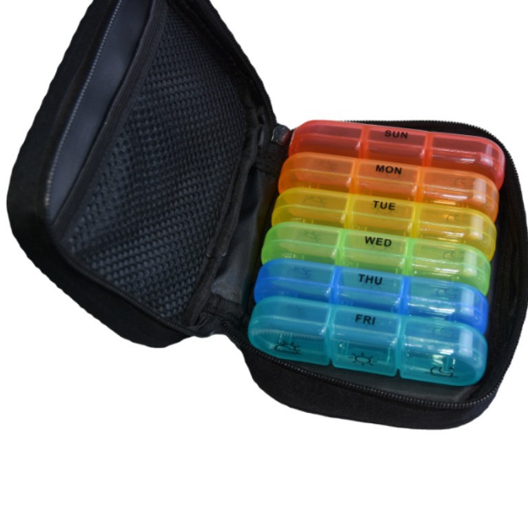Práctica caja de plástico para medicamentos para el hogar, sellada y a prueba de humedad, de calidad alimentaria, caja semanal para medicamentos con 7 días y 21 compartimentos, caja de almacenamiento dividida.