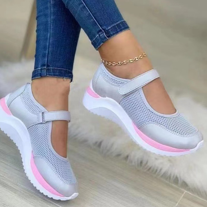 Cross-border Casual Shoes Women's New Thick-soled Fly-woven Breathable Velcro Mesh Sports Shoes Large Size Foreign Trade Style