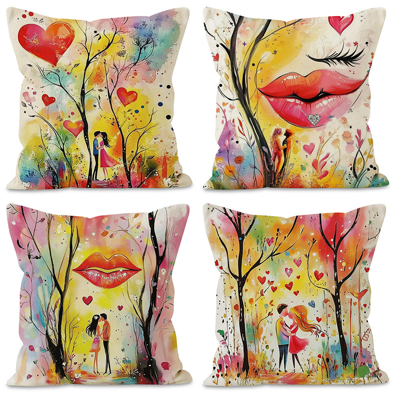 Valentine's Day Lips Printing Pillow Case Holiday Party Sofa Decoration Pillow Case Home Bedroom Cushion Cover Cross-border