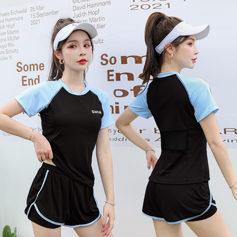 Traje de baño de dos piezas de las mujeres deportes de verano moda conservador boxeador piscina traje de baño fábrica al por mayor