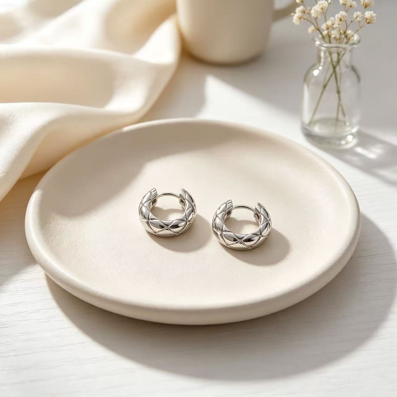 S925 Sterling Silver Diamond Pattern Earrings Women