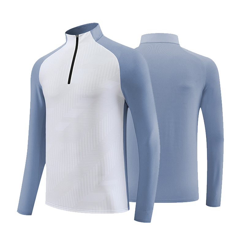 Otoño e Invierno de los nuevos hombres de los deportes al aire libre del collar del soporte media cremallera superior fitness running Slim transpirable de manga larga ropa de secado rápido