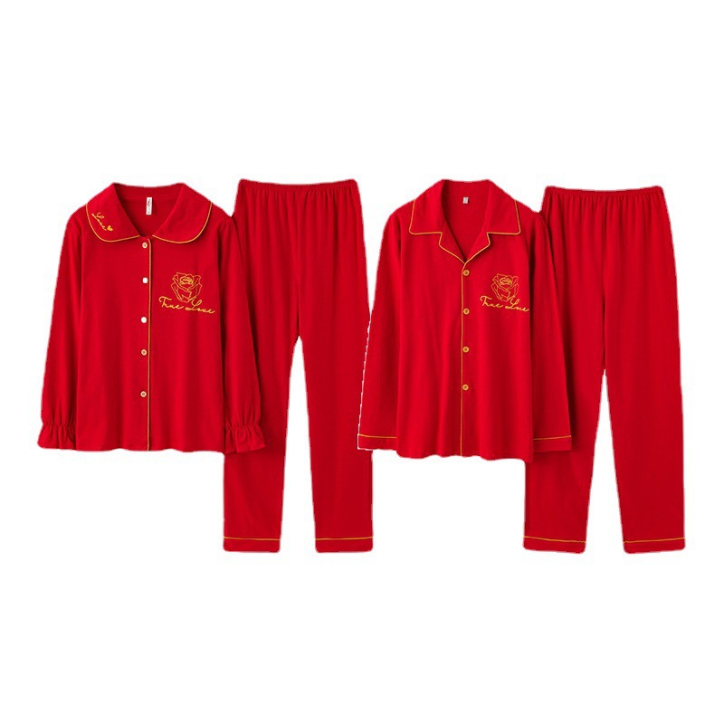 (2개) 새로운 스타일 웨딩 커플 파자마 신혼복 봄과 가을 스타일 밝은 빨간색 조디악 년 남성과 여성 가을과 겨울 스타일 홈 의류